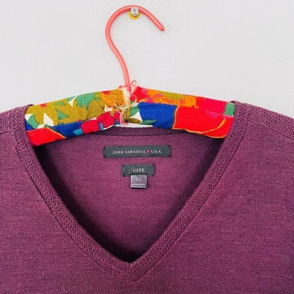 John varvados | maroon v-neck lightweight wool blend sweater | size XL - Picture 5 of 5
